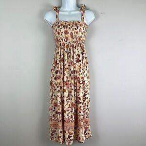 Rip Curl Tie Shoulder Smocked Desert Dawn Sun Dress Midi Lightweight Floral XS